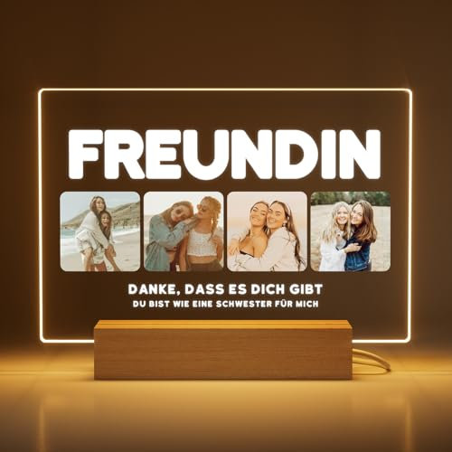 Greatminer Personalisierte Lampe mit Foto und Widmung - Personalisierte Geschenke Freundin - Geburtstagsgeschenke - Acrylglas 18x14 cm mit optionalem LED-Sockel