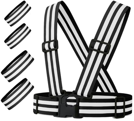 FLEXEO Reflektorweste + 4 Reflektorbänder, Schwarz | Laufweste reflektierend, reflektierendes Band fürs Fahrrad, Joggen, Running, Baustelle, Jogging, lauf Reflektoren Weste