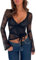 Nicoxijia Women's Y2K Long Sleeve Sheer Mesh Top Deep V Neck Embroidery Floral Lace Top Sexy See Through Going Out Crop Tops (Black, L)