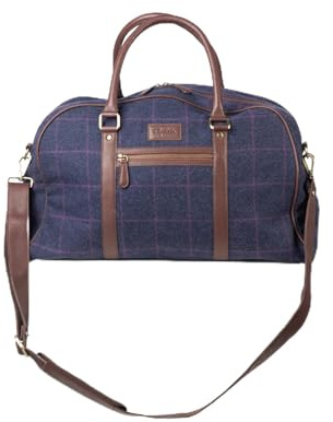 Rydale Tweed Overnight Bag Unisex Holdall Weekend Bags Case Handbag Luggage (Navy Tweed)