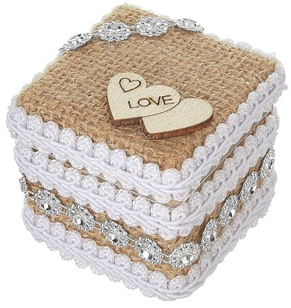 EABYMOR Trauring-Trägerbox, Handgefertigte Jute-Ring-Box, Rustikale Schmuck-Ring-Box für Hochzeitszeremonie, Antrag, Verlobung
