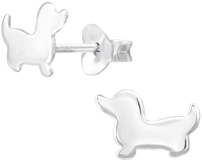 Monkimau Dackel Kinder Ohrringe | 925 Silber | Mädchen Ohrstecker Schmuck | Hypoallergen & Nickelfrei | Kinderohrringe Geschenkidee