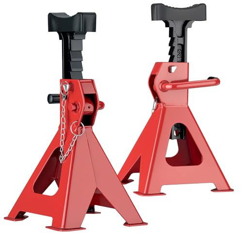 Wiltec Set di 2 cavalletti Auto, cavalletti per carrozzeria, capacità 2 tonnellate/Coppia, Altezza Regolabile 26,5-43 cm, Testa in Gomma Antiscivolo