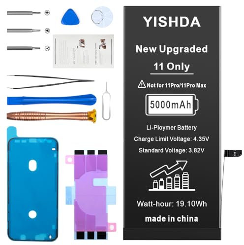 YISHDA 5000mAh Battery for iPhone 11, Upgrade Battery Replacement for iPhone 11 (A2111 A2221 A2223) with Professional Repair Tool Kits