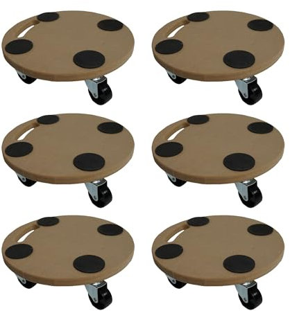 PROREGAL Mega Deal 6X Profi Transportroller mit 4 Rollen | Rund | HxBxT 11x30x30 cm | Traglast 100kg | MDF Holzplatte | Braun | Möbelroller Rollbrett Transporthilfe Roller Pflanzenroller