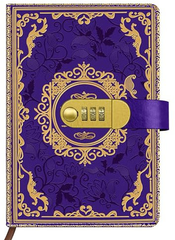 Qefuna Tagebuch mit Schloss, A5 PU Leder mit geprägter Folie gestempelt Retro Floral Diary mit Kombination 200 Seiten, 100Gsm Papier, Vintage Reading Journal Tagebuch Für Erwachsene(Lila)