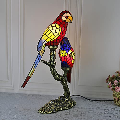 RAGOPILEN Tiffany-Tischlampe, Papagei Buntglas Schreibtisch Dekoration Lampe Büro Schreibtisch Leuchte for Schlafzimmer Nachttisch, Wohnzimmer, Eltern Zimmer, Liebhaber Zimmer,D(D)
