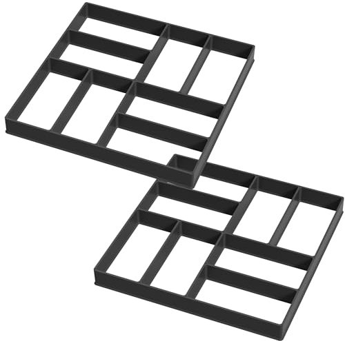 FIVMEN 2x Pflasterform Gießform Gehweg Schablone 8 Kammern DIY Garten Betonformen Schalungsform Pflastersteine Streichen aus Kunststoff Gehwegplatten, Quadrat 03