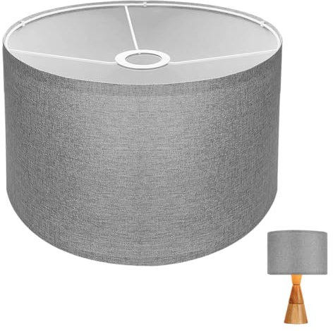 LOMUG Stoff Lampenschirm, Lampenschirme Zylindrisch, Stoff-Lampenschirm aus Baumwolle, Mittlerer Trommel Lampenschir für Hängelampe Tischlampe Wandlampe Nachttischlampe und Stehlampe,Naturleinen(Grau)
