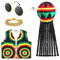 Oerphh 4 Stück Rasta Kostüm Set – Dreadlocks Hut,Hippie Brille,Jamaikanische Weste,Armband – Reggae Hippie Zubehör für Erwachsene,Cosplay,Karneval,Halloween,Party