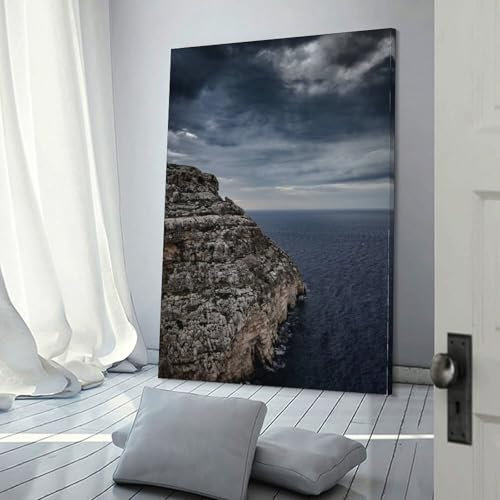 TBDUEPS Gemälde mit der düsteren Küste der Insel Malta für Schlafzimmer, Teenager, Mädchen, Frauen, Wohnzimmer, Dekoration, Wandleinwand, 30 x 45 cm