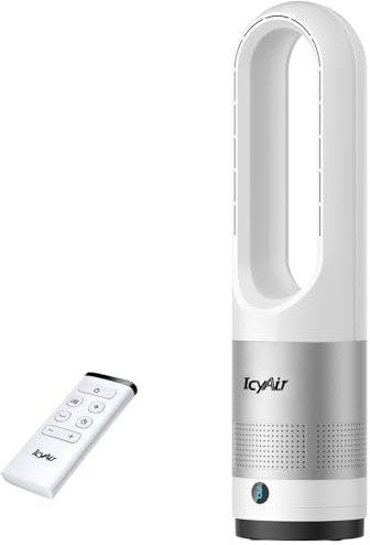 Ventilatore Senza Pale Con Telecomando, Ventilatore Colonna Silenzioso per Camera Da Letto, 35 dB, Oscillazione 90°, 8 Velocità, Timer da 9 Ore, Ventilatore a Torre Sicuro per Bambini Ufficio Casa