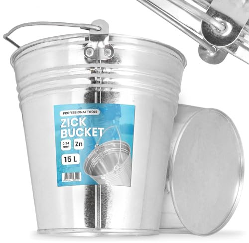 Eimer 15L Metalleimer Wassereimer Zinkeimer Blecheimer Verzinkt Baueimer Garteneimer Zink Stahl Blech Garten Robuster Bauarbeiten Putzeimer Qualität Baugewerbe