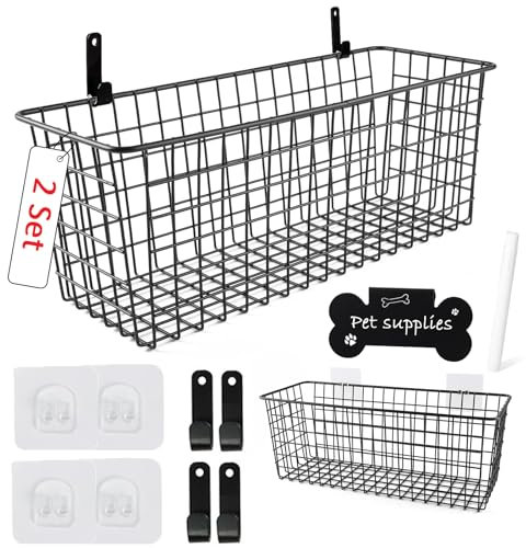 Geyecete 2 Set Extra Large Portable pet supplies wall basket storage Carbon storage basket Wall wire storage rack multifunctional countertop organizer