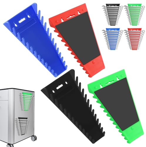 eROOSY 4 Pack Magnetic Wrench Organizer, Ranges Wrench Organizer, Wrench Rack Tool Tray, Wrench Holder Set for Tool Box Drawer Chest SAE(1/4 to 1-1/16) and Metric(6mm-24mm)