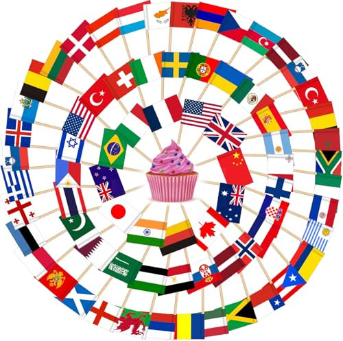 AhfuLife 200 Pezzi Bandierine Stuzzicadenti Multinazionali, Stuzzicadenti con Bandiere del Mondo per Decorare Cocktail, Panini, per Euro Football Match, Coppa del Mondo, Decorazioni Bar