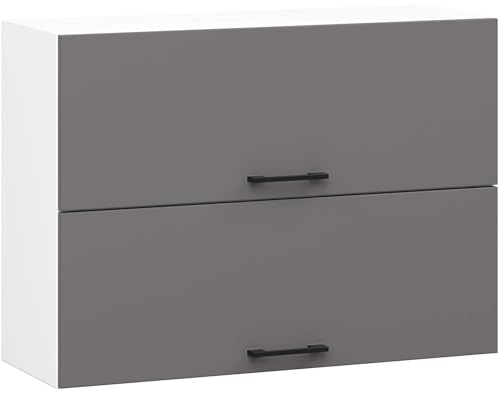 AKORD Küchen-Hängeschrank OLIWIA G2 80 cm mit 2 Türen | Küchenschränke | Geräumig | Für kleine Küche | Für eine Küchenzeile | Als Teil eines Sets | B80 x H58 x T30 cm | 21,60 kg | Weiß & Graphitgrau