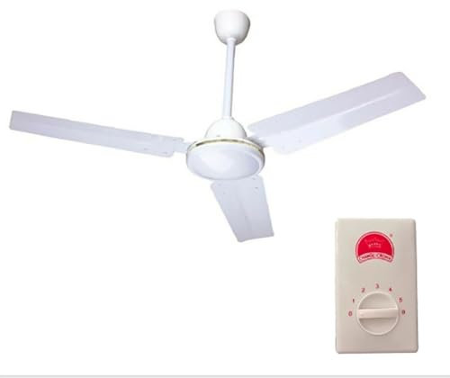 Generico Ventilatore da Soffitto Industriale, 120 cm, 3 Pale, 75W, con Comando a Muro, Bianco