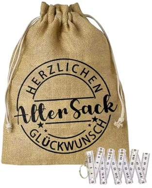 ePicsoa Geschenkbeutel Alter Sack Set (40 x 30 cm) + Schlüsselanhänger mit Zollstock, Lustige Geschenke für Männer, für 30 40 50 60 Geburtstag Männer, Glückwunsch, Geburtstag, Jubiläum