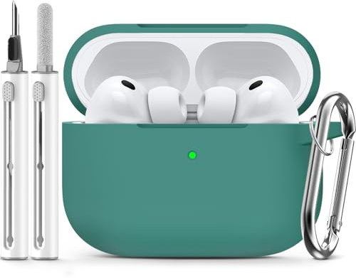 Inesore Compatible with AirPods Pro 3 Case - Deep Green-A | Silicone Protective Case Cover for Apple Air Pod Pro 3rd (2025), Unisex Design, with Cleaning Kit