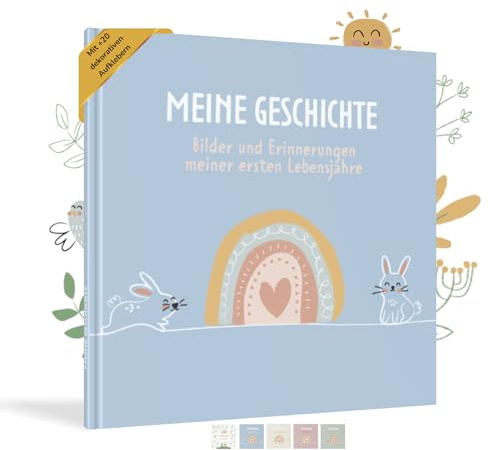 HuBorns - Babyalbum Mein Erstes Jahr bis 5 Jahre Mädchen und Jungen | Zum Einkleben von Fotos und Schreiben, 50+ Seiten und Stickern, Fotoalbum, Erinnerungsbuch, Ideal Geschenke