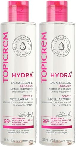 Topicrem - Eau Micellaire Douceur Hydra+ - Nettoie et démaquille, Peaux et yeux sensibles, Fabrication Française - 200 ml (Lot de 2)