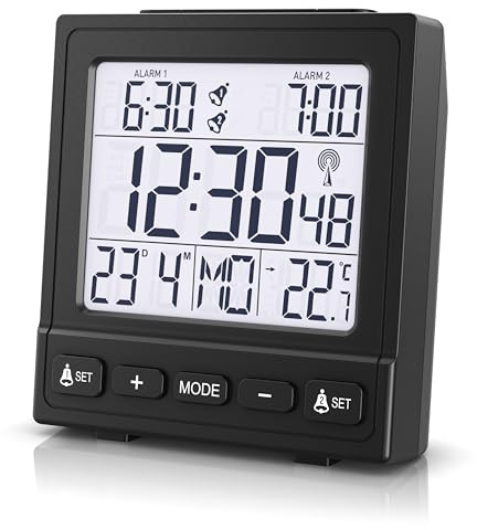 CSL - Wecker Funkuhr digital - Funkwecker mit Hintergrundbeleuchtung - Schlummerfunktion – Messung der Innentemperatur - LCD-Anzeige – für Schlafzimmer Kinderzimmer Wohnzimmer Senioren