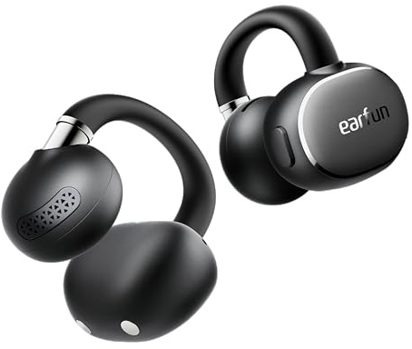 EarFun Clip 2 Cuffie Open Ear, Auricolari Clip-On | Hi-Res Audio, LDAC, Chiamate Chiare con 4 Micro e IA, Ricarica Wireless, 40 H, Bluetooth 6.0, IP55, per Running e Sport, Nero