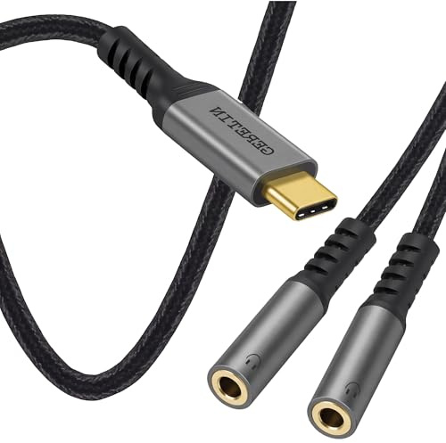 GERETIN USB-C auf Dual 3.5 mm Klinke Audio Adapter USB-C Klinke (35cm) | Splitter für zwei Kopfhörer kompatibel mit iPhone 17/16/15 Pro Max Plus, iPad Pro, Samsung Galaxy S25/24, Google Pixel usw