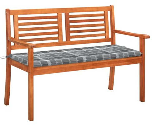 KGHFDVB Massivholz Eukalyptus Bank 2-Sitzer mit Auflage 120 cm, ergonomische Holzbank für Garten, Terrasse oder Veranda, ölbeschichtete Oberfläche, pflegeleicht, inklusive Auflage