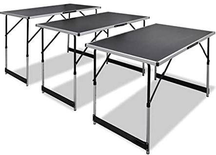 Kaloriko Tapeziertische 3 Stk klappbar höhenverstellbar mit MDF Tischplatte und Aluminium Eisen Gestell 100x60 cm belastbar bis 30 kg platzsparend tragbar für Camping Garten Büro Outdoor