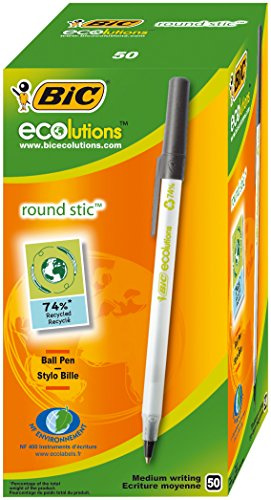 BIC 36135 Ecolutions Round Stic Kugelschreiber, mittelgroß, recycelte Tinte, fein, 0,5 mm, Schwarz