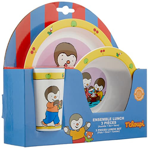 FUN HOUSE | Ensemble Repas T'Choupi | 1 Verre 220 Ml + 1 Assiette + 1 Bol | Micro-Ondable | Licence Officielle | Vaisselle Enfant | Idée Cadeau Dès 12 Mois | Jaune | 005138