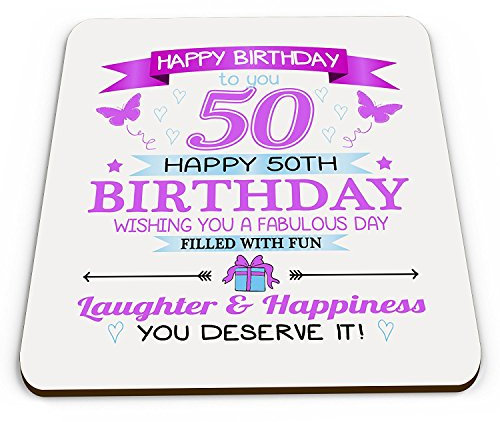 Happy Birthday To You Happy 50th Birthday Novelty Glossy Mug Coaster - Pink