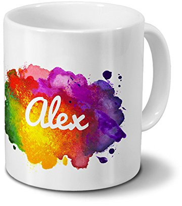 digital print Tasse mit Namen Alex - Motiv Color Paint - Namenstasse, Kaffeebecher, Mug, Becher, Kaffeetasse - Farbe Weiß