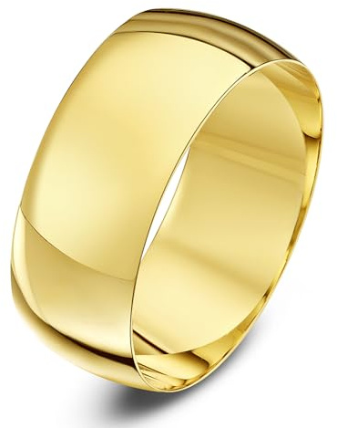 Theia Unisex Ehering 9 Karat Gelbgold, Massive D-Form, poliert, 8mm - Größe 50 (15.9)