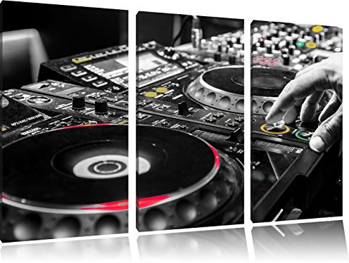 Pixxprint Modern beleuchteter DJ Pult, Leinwandbild 3 Teilig, Gesamtmaß: 120x80cm, Wandbild, Dekoration, fertig gespannt, Kein Poster