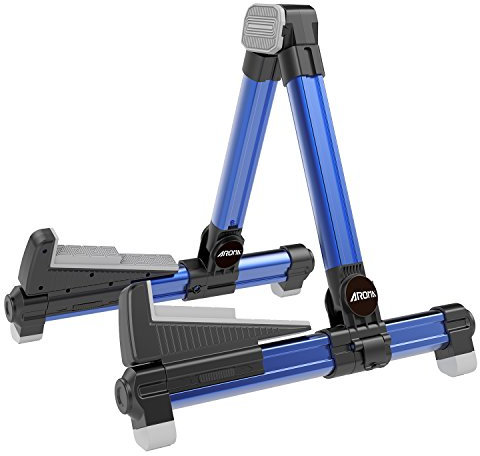 Aroma Gitarrenständer Gitarrenzubehör Schwarz AGS-8 A Form Ständer universal einstellbar und stabiler zusammenklappbarer (Blau)