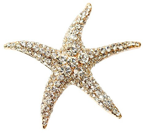 Navachi 18 Karat vergoldete Kristall-Seestern-Brosche mit Seestern, Kristall, Kristall