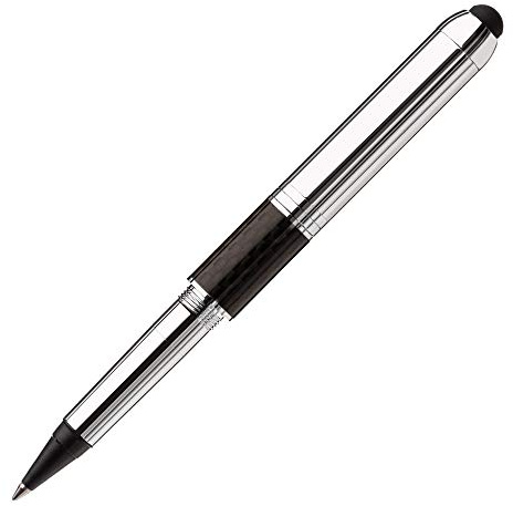 Rollerball mit Stempel & Touchpen – Heri Promesa 85300, 3 Zeilen, Silber | 3-in-1 Stempelrollerball: Schreiben, Stempeln und Touchscreen bedienen – Stempel mit Wunschtext in 3 Zeilen