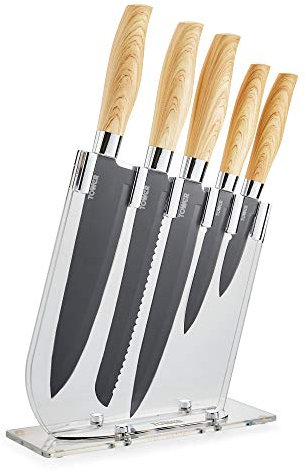 Tower T851012G Scandi 5 Piece Kitchen Knife Set and Block, Grey