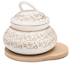 Brandani 53554 Zuccheriera Riccioli Di Fata Porcella Con Supporto Bamboo Naturale cm D 10.5x9h