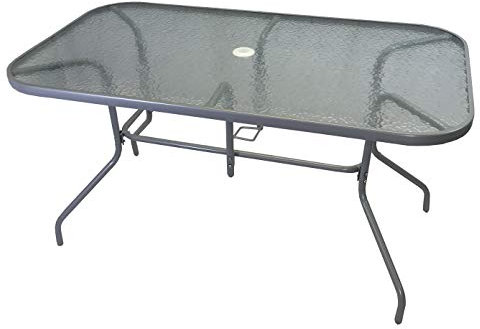 Selections Rectangular Metal Garden Table with Glass Top Seats 6 with Hole for Parasol