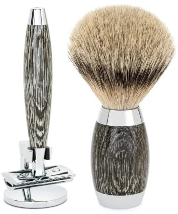 MÜHLE Rasierset Edition No. 3 - Silberspitz Dachszupf - Rasierhobel - Mooreiche mit Sterlingsilber