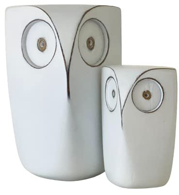 Buho-Statue, Weise Owls Decor, 2 Stück, rustikales Weiß, 14,7 cm und 10,2 cm, dekorative Figuren für Bücherregale, Deko-Akzente, kleine Heimdekorationsartikel für Wohnzimmer, Schlafzimmer, Heimbüro