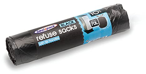 Sealapack SAP047 Lot de 10 sacs à poignée à nouer Noir 70 l