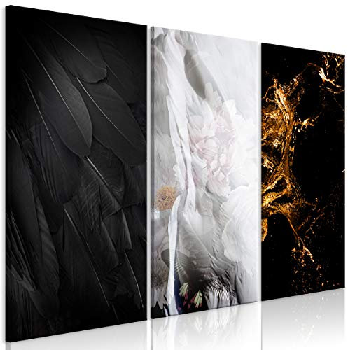 decomonkey Bilder Abstrakt 135x90 cm 3 Teilig Wandbild Groß Leinwandbild XXL Deko Wohnzimmer Schlafzimmer Büro Wanddeko Leinwand Pictures For Wall Poster Wall Painting Feder schwarz weiß