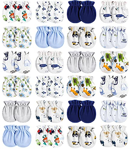 24 Pairs Newborn Baby Mittens No Scratch 0-6 Months Cool Style