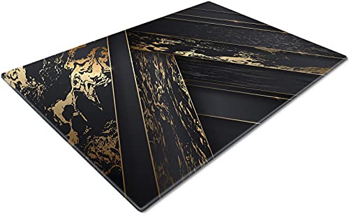 Glass Chopping Board | Non Slip Worktop Saver for Kitchen | Small Gold Black Patterned Cutting Board
