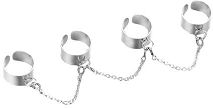 Holibanna Ringkette Im Punk-Stil, Kombination Aus Kette, Offener Fingerring, Einteilig, Mit Dunklem Index Aus Silberlegierung, FüR MäDchen Und Jungen